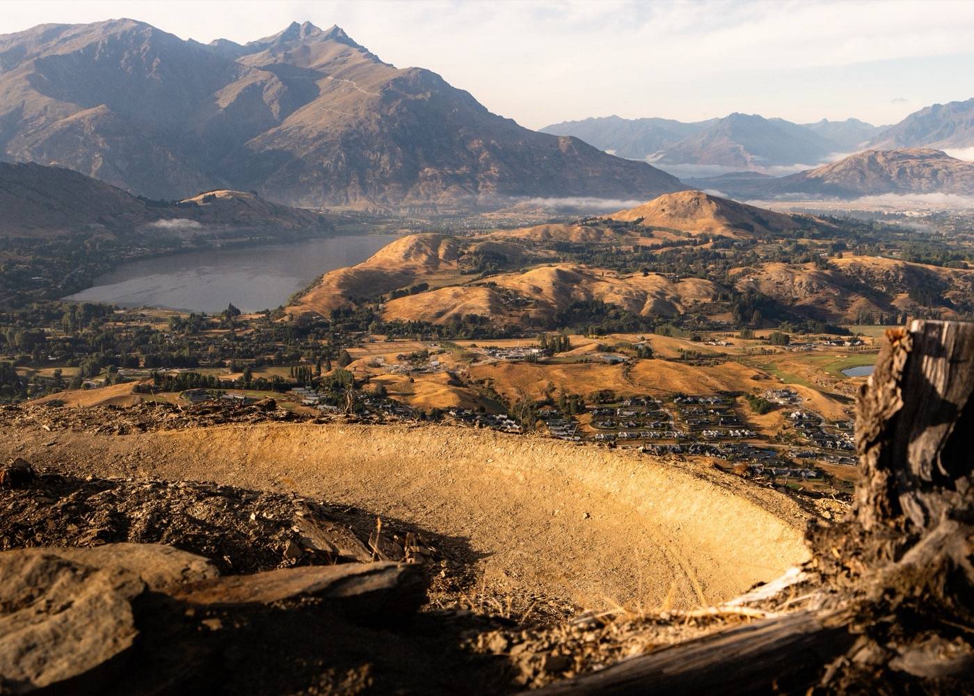 Aerial of a hand-shaped berm cut into the mountainside at Coronet